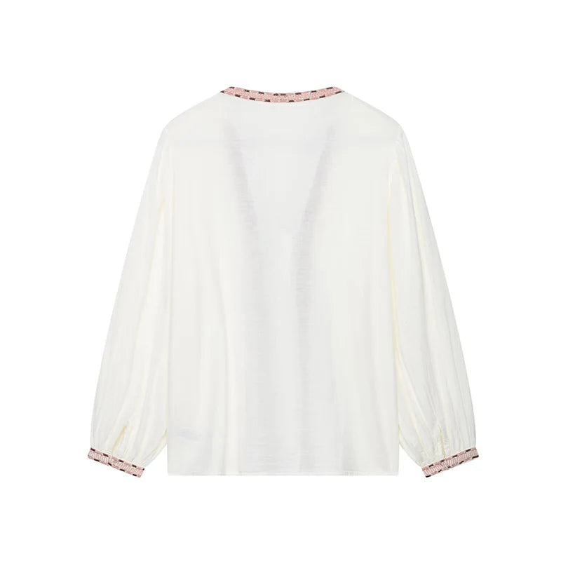 Women Embroidery Single Breasted Blouse Female Chic Lady Shirts