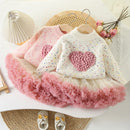Kids Clothing Set 2 PCS Sweater Suit Heart Knit Pullover And Tulle Skirt Girls Clothing Set