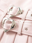 Women Summer  Slim Pleated Cute Chic Heart Belt Mini Skirt Streetwear
