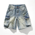 Summer Men's Cargo Denim Shorts Wide Leg Harem Shorts