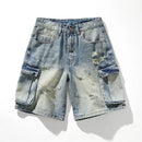 Summer Men's Cargo Denim Shorts Wide Leg Harem Shorts
