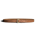 Brown leather belt with a gold buckle on a white background, Obroi