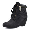 Autumn Ankle Boots Women Wedges High Heels Round Toe Cross Tied Platform Boots