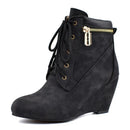 Autumn Ankle Boots Women Wedges High Heels Round Toe Cross Tied Platform Boots