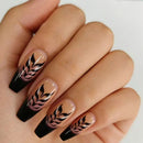 Medium nails for women girls purple black flora strips design full cover ballet nail tips press on nail art