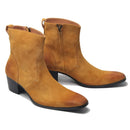 Pair of brown suede ankle boots on a white background, Obroi