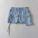 Skirts for Women Spliced Summer Casual Femme High Waist Mini Short Denim Skirt