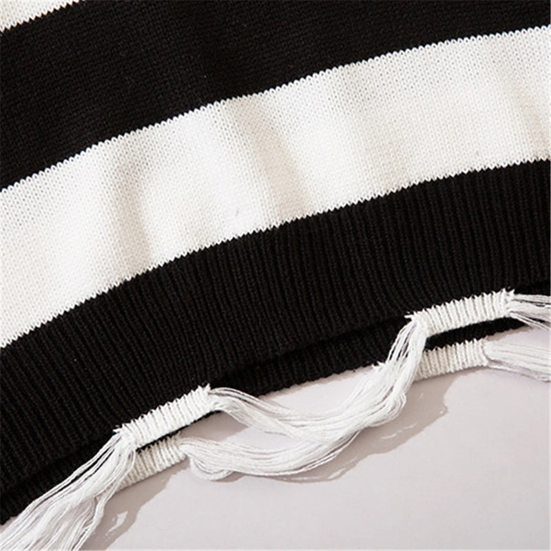 Striped Sweater Ripped Hole Streetwear Vintage Destroyed Knitted Pullovers Men Women Oversize Loose Knitwear