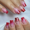 24pcs Short Square Press on Nails Gradient Glitter Gold Edge Nails Heart French Nail Art Rhinestone Nails