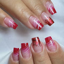 24pcs Short Square Press on Nails Gradient Glitter Gold Edge Nails Heart French Nail Art Rhinestone Nails