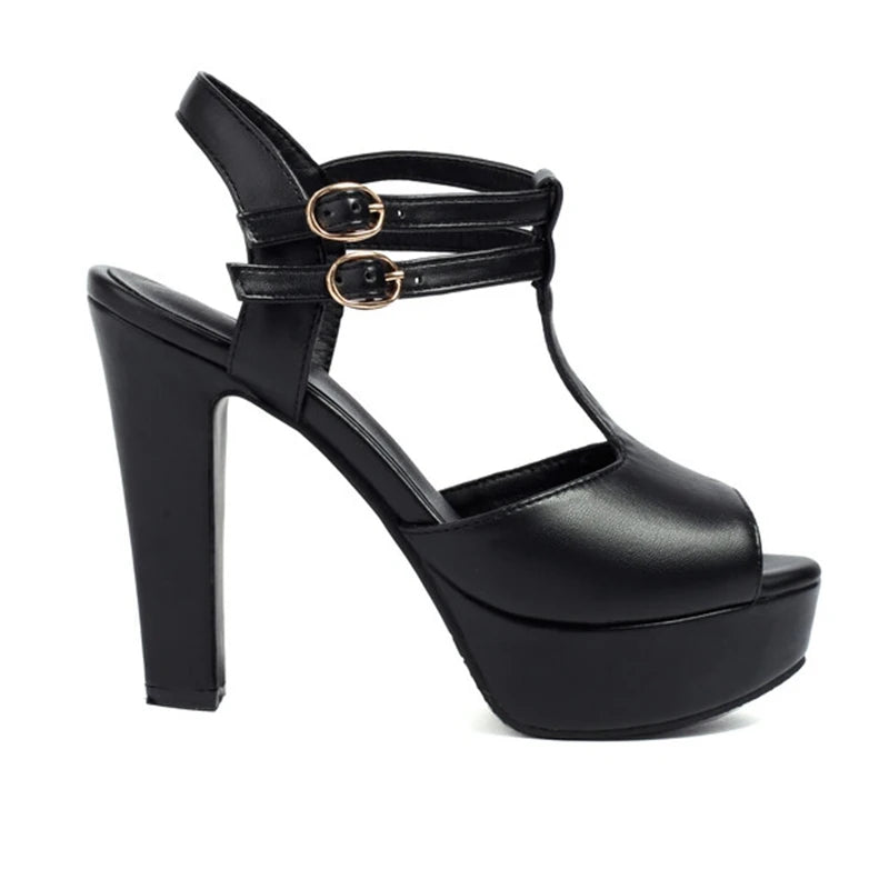 Elegant Open Toe Women Sandals 12cm Thin Stiletto Heel 2cm Platform Buckles