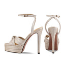 Summer Platform bowknot Banquet shoes round toe Super high heel Sexy Buckle strap Sandals