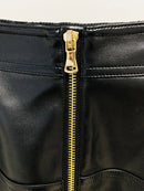 Women's Lion Buttons Embellished Faux Leather Skirt