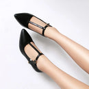 Pumps for Women Pointed Toe Thin Heels 8.5cm Buckle T-Strap Shoes