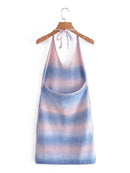Women Autumn Sweet Halter Neck Gradient Knitted Mini Dress Sexy Backless Chic Short Dresses
