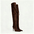 Autumn and Winter heeled Pointed Knee High Women's Boots Suede Long Boots Women's Thigh Boots