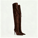 Autumn and Winter heeled Pointed Knee High Women's Boots Suede Long Boots Women's Thigh Boots