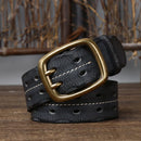 3.8CM Genuine Leather Double Needle Pin Buckle Luxury Thick Retro Leather Belt  Men's Jeans Belt