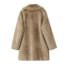 Vintage Women Lapel Collar Faux Fur Coat Single Breasted Female Autumn Winter Loose Warm Overcoat