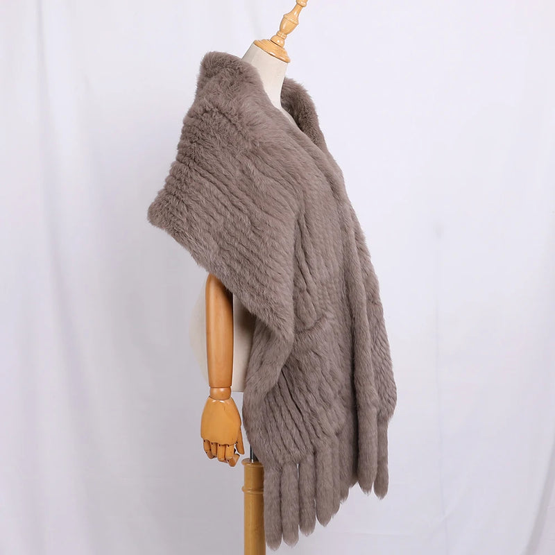 Women's Genuine Real Knitted Fur Scarves Tassels Lady Wraps Autumn Winter Women Fur Cape Shawls Scarfs
