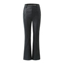 Retro Distressed Brown Leather Flare Pants Woman Middle Waist Loose Long Straight Trousers Casual Bottom Black