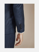 Men Luxury Suits Set Wool Cashmere Deep Blue Plaid Blazer Pant Slim Fit Wedding Groom Wear