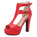 Female Sandals Peep Toe Heels 12cm Platform 3.5cm Zipper T-strap