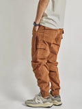 Autumn American Retro Woven Cargo Pants Men's Washed Elastic Waist Drawstring Loose Casual Ankle-tied Trousers