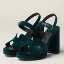 High Heels Pumps Women's Velvet Sandals Open Square Toe Dress Summer