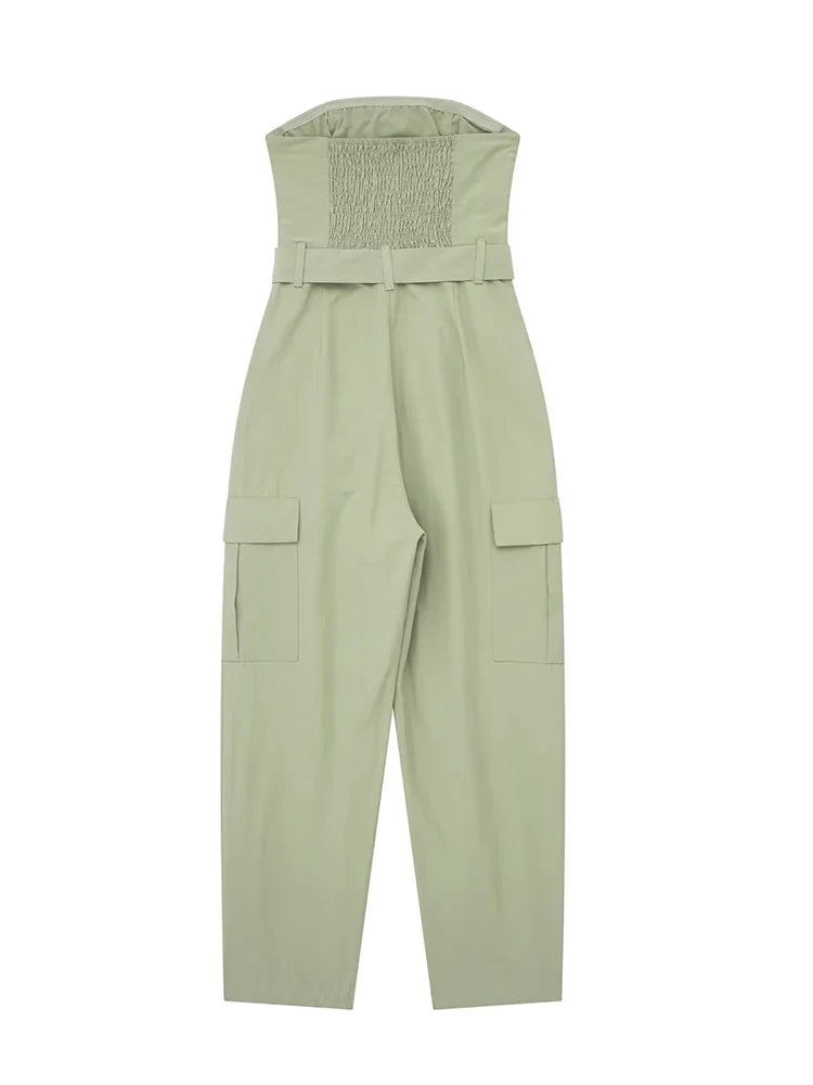 Women's Summer Strap Jumpsuit Casual Style Commuter Sleeveless Chest Wrapping Solid Jumpsuit