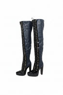 Black knee-high boots with studded details on a white background, Obroi