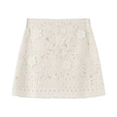 Women Beige Hollow Out Side Zipper A-Line Mini Skirt Female Chic Lady Skirts