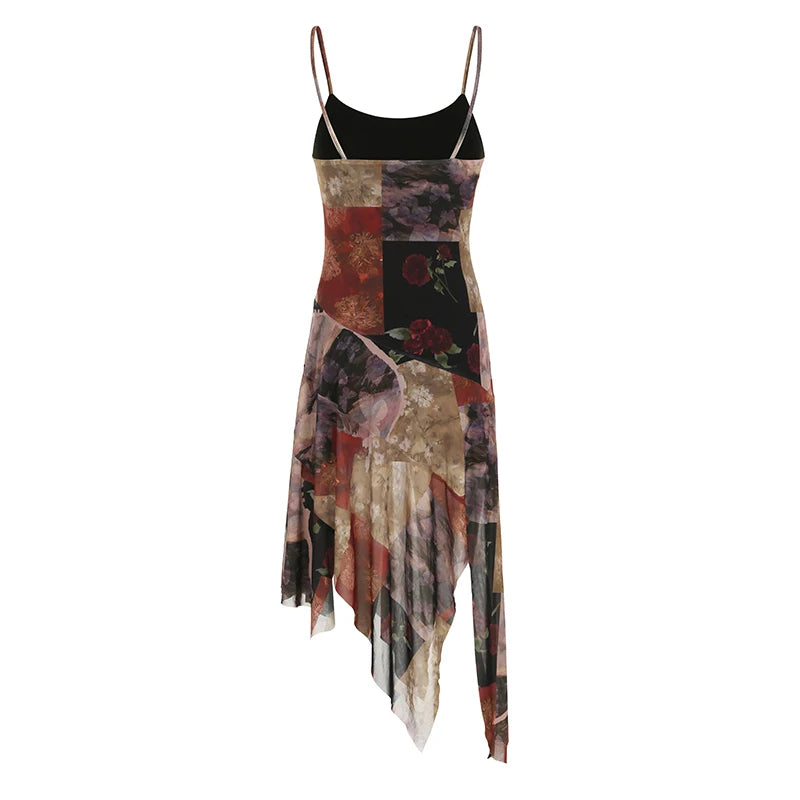 Flower Long Dress Women Vintage Slim-fitting Sundress Holiday