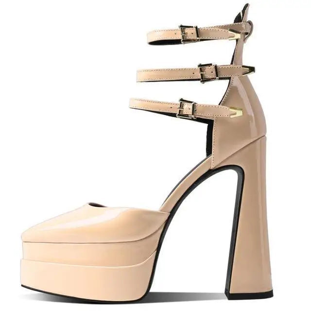 Summer Thick Heels High Heels Wrapped Sandals Women Pointed Belt Buckle Women Shoes