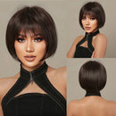 Human Hair Costume Wig Short Straight Natural Straight Bob Layered Haircut Neat Bang With Bangs