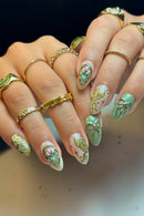 24PCS Luxury Gold Plated Butterfly Press on Nails Bow Flowers Gilt Cool Nail Art