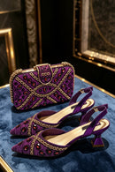 Women's Pumps purple Gold Shoes and Bag Set Italian Design