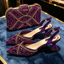 Women's Pumps purple Gold Shoes and Bag Set Italian Design