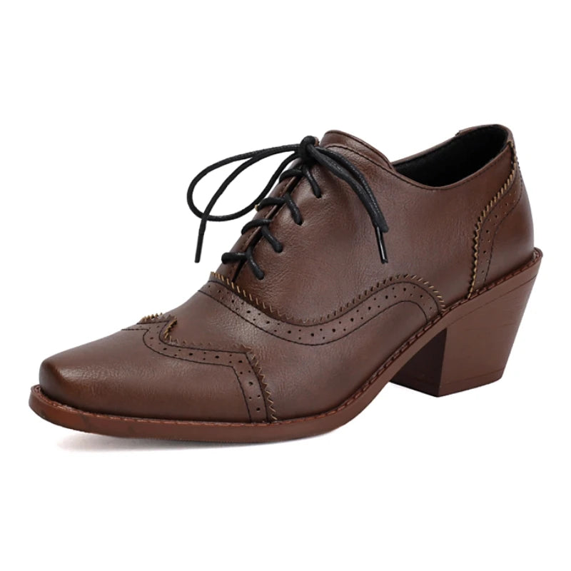Loafers Shoes For Women Block Heels Lace-up Pumps Footwear Office Shoes Ladies
