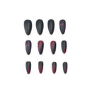 Almond shape autumn and winter black matte texture simple crimson lines fake nails