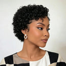 13x4x1 Lace Frontal Wig for Women Short Pixie Cut Kinky Curly Slide Part Human Hair
