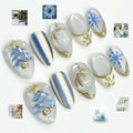 24Pcs Almond Head Press on Nails Sets Christmas String Lights Stick on Nail Glitter Winter Nail