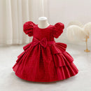 Dresses Plaid Flower Girls Elegant Birthday Gown With Bow Children Birthday Frocks 0-4 Years