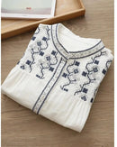 Ethnic style embroidered stand collar double-layer cotton yarn long-sleeved shirt