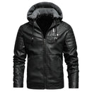 Motorcycle Hoodie Leather Jacket Men Solid Fleece Casual Windbreaker Jackets Slim Military Tactical Thick Coats Winter