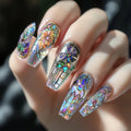 24pcs/set Medium long fake nails Swan fish flowers for summer season gradient almond square ballet tips press on false nails