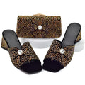 Design Ladies Shoes and Bag Set Decorated with Rhinestone Wedding Shoes Bride Peep Toe Low Black Heels