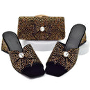 Design Ladies Shoes and Bag Set Decorated with Rhinestone Wedding Shoes Bride Peep Toe Low Black Heels