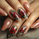 24pcs Glossy Roses Press on Nails Ballerina Acrylic False Nails Valentine Wearable Manicure Nail Tips