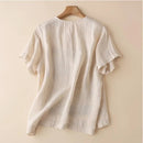 Linen T-shirts Woman Blouses Summer Loose Tees Female Basic O-Neck Women's Shirt